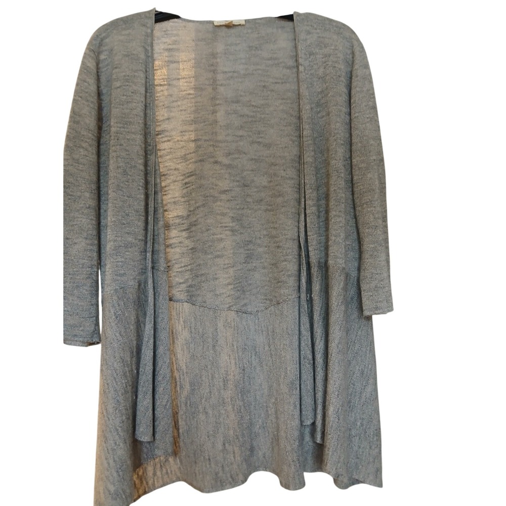 EILEEN FISHER Open Front peplum Organic Linen blend Cardigan Gray Knit M